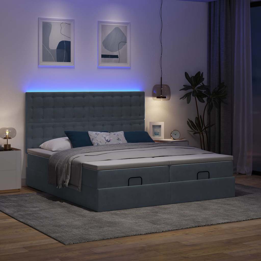 Thumbnail - vidaXL Ottoman-Bett mit Matratzen & LEDs Dunkelgrau 180x200 cm Samt
