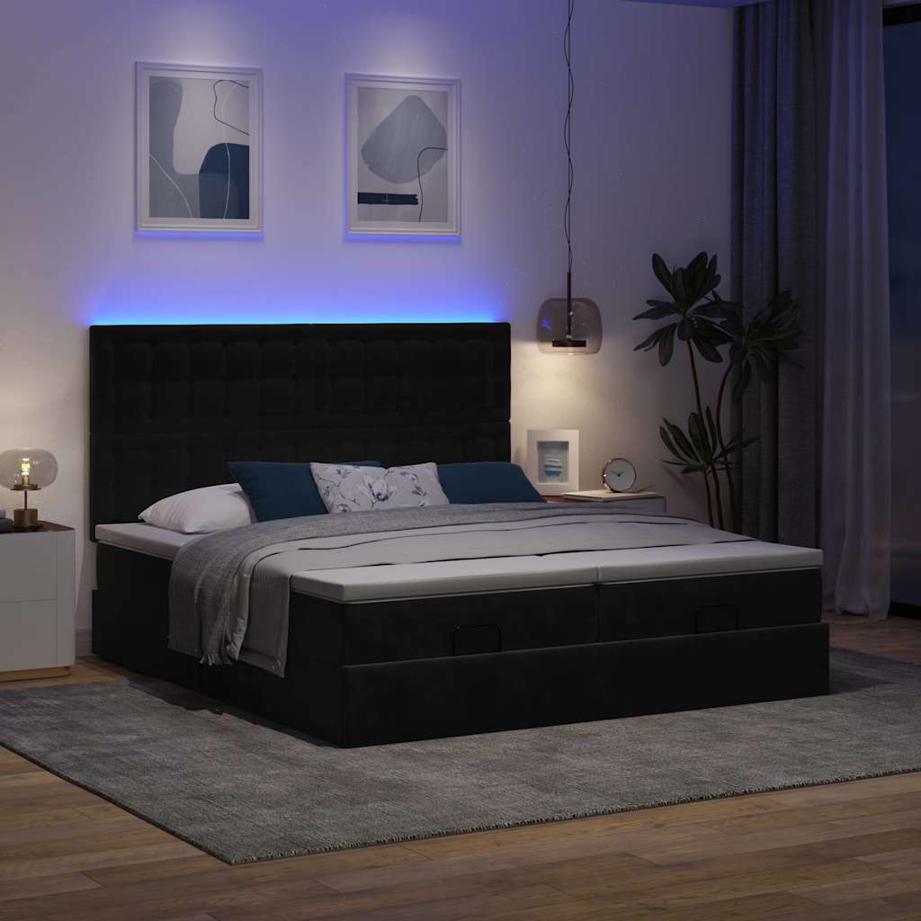 vidaXL Ottoman bed met matrassen en LED's 200x200cm fluweel zwart afbeelding