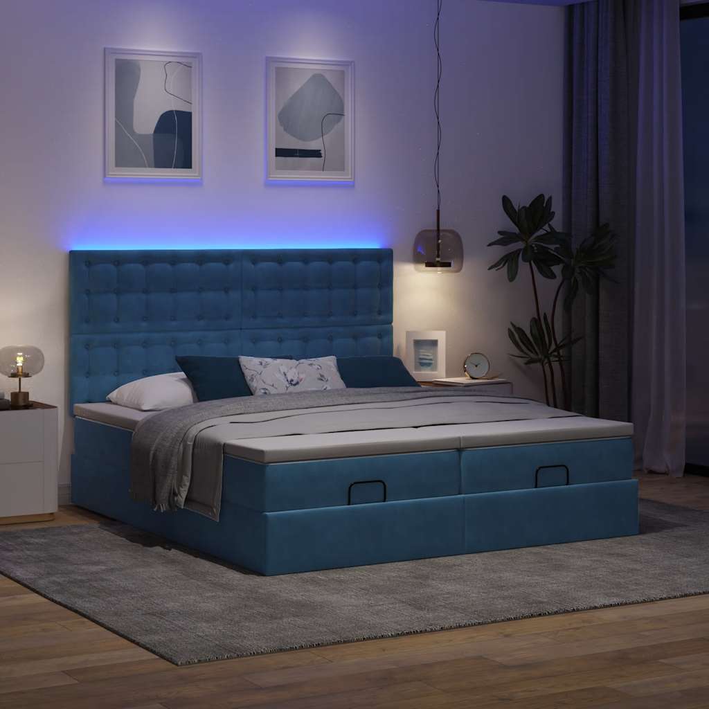 vidaXL Bed poef met matrassen en leds 200x200 cm fluweel donkerblauw afbeelding