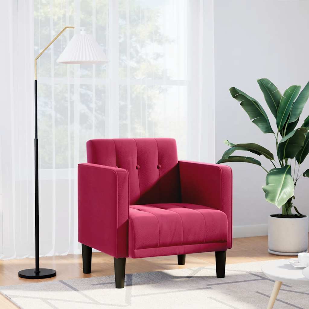 vidaXL Canapea Scaun cu cotiere, vin roșu, 53 cm, catifea