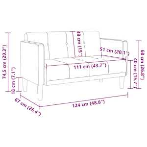 Loveseat Sofa světle šedá 111 cm textil - obrázek 8