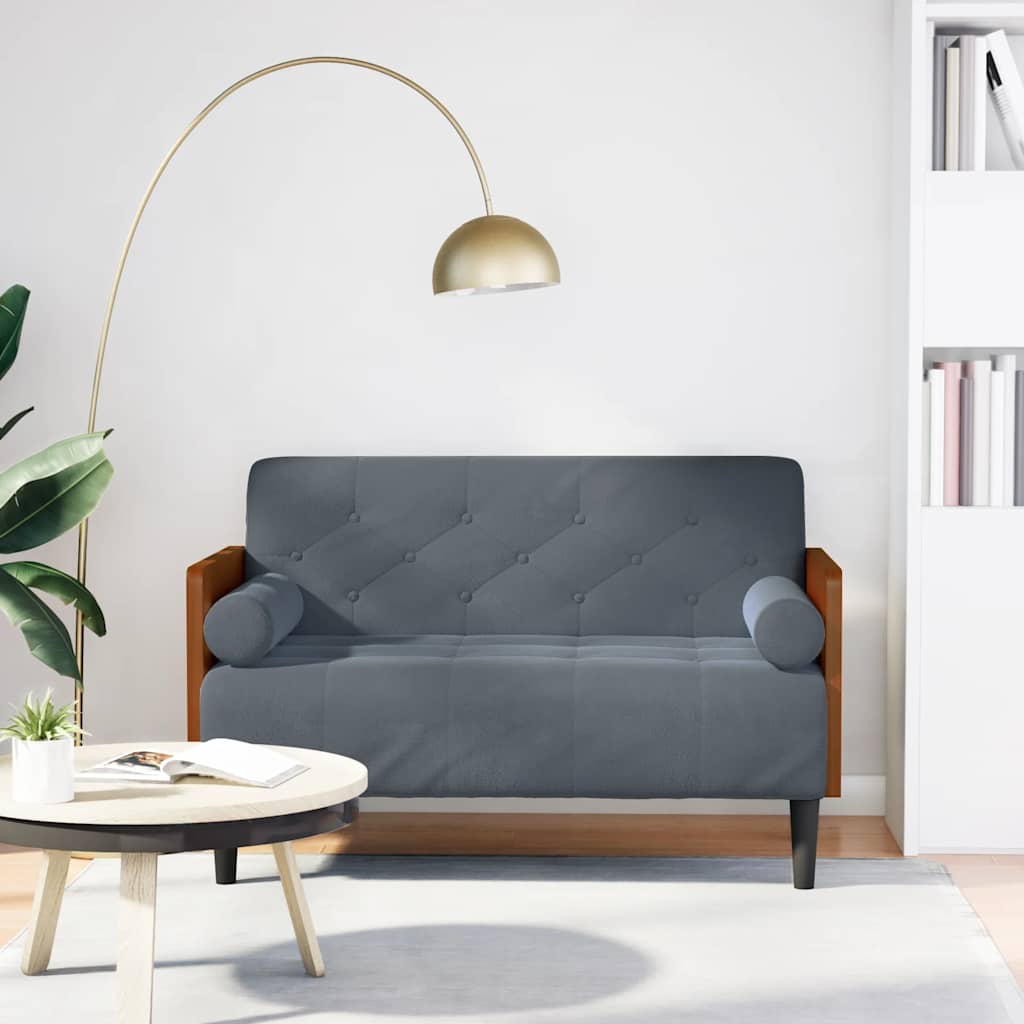 vidaXL Zweisitzer-Sofa mit Nackenrollen Dunkelgrau 110 cm Samt