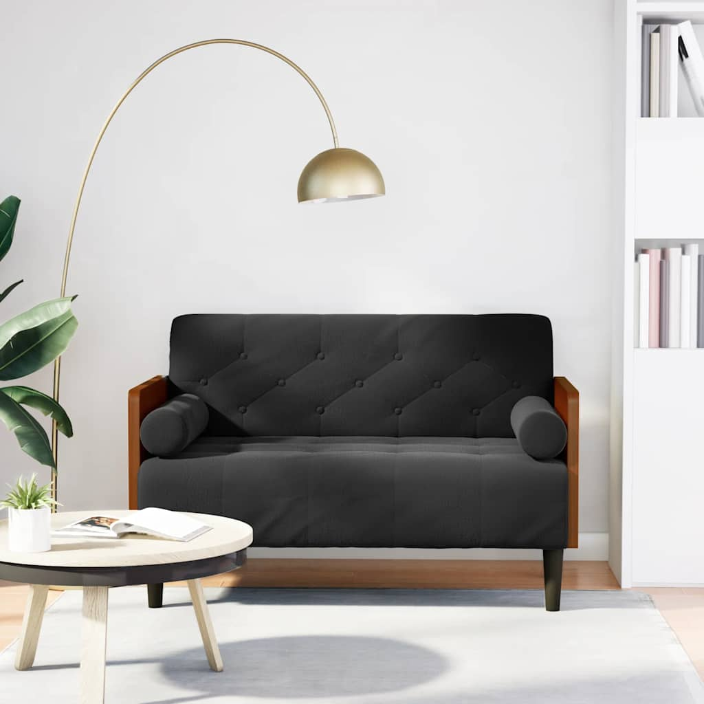 vidaXL Zweisitzer-Sofa mit Nackenrollen Schwarz 110 cm Samt