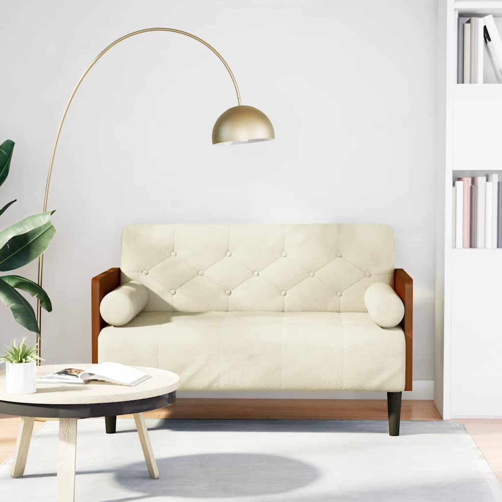 vidaXL Zweisitzer-Sofa mit Nackenrollen Creme 110 cm Samt