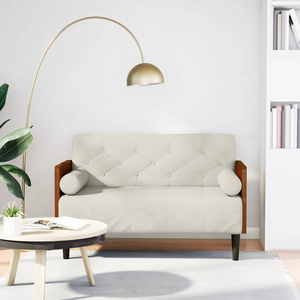vidaXL Zweisitzer-Sofa mit Nackenrollen Creme 110 cm Samt