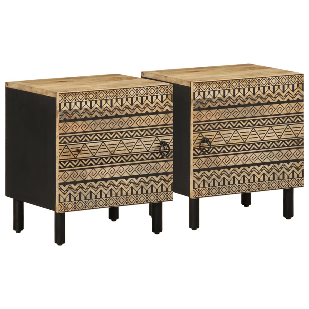 vidaXL Noptiere, 2 buc., negru, 40x33,5x46 cm, lemn masiv mango brut