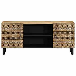 TV skříňka černá 105 x 33,5 x 46 cm masivní hrubý mangovník - obrázek 3