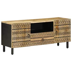 TV skříňka černá 105 x 33,5 x 46 cm masivní hrubý mangovník - obrázek 1