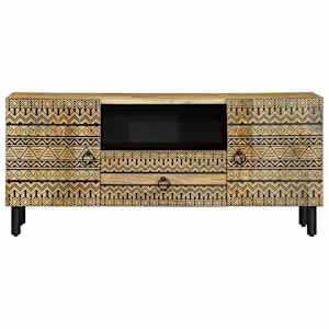TV skříňka černá 105 x 33,5 x 46 cm masivní hrubý mangovník - obrázek 3