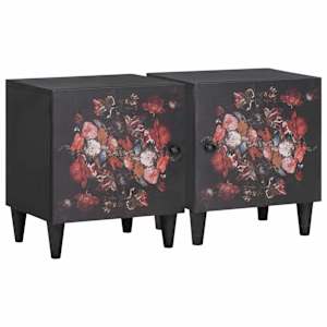 Noční stolek s dvířky 2 pcs Černá 40 x 33 x 46 cm - obrázek 1