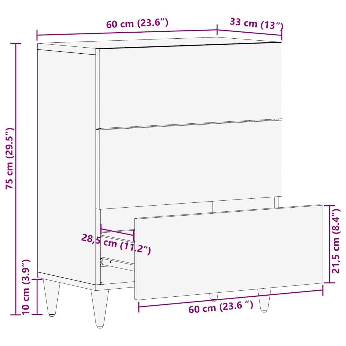 Opbevaringsskabe 60 x 33 x 75 cm Massivt mangotræ Flerfarvet - Billede 11