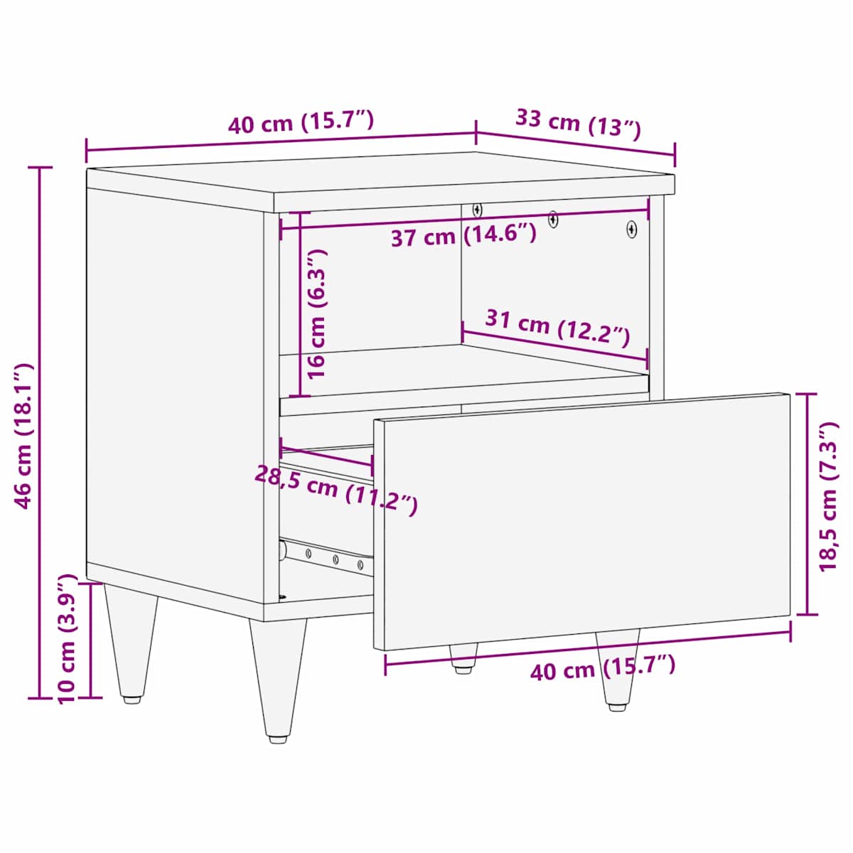 Sengebord Brun 40 x 33 x 46 cm Massivt mangotræ - Billede 11