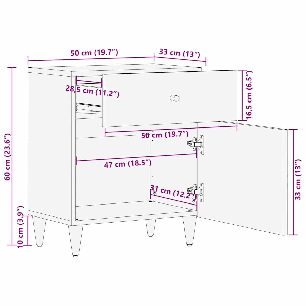Sengebord Flerfarvet 50 x 33 x 60 cm Massivt mangotræ - Billede 11
