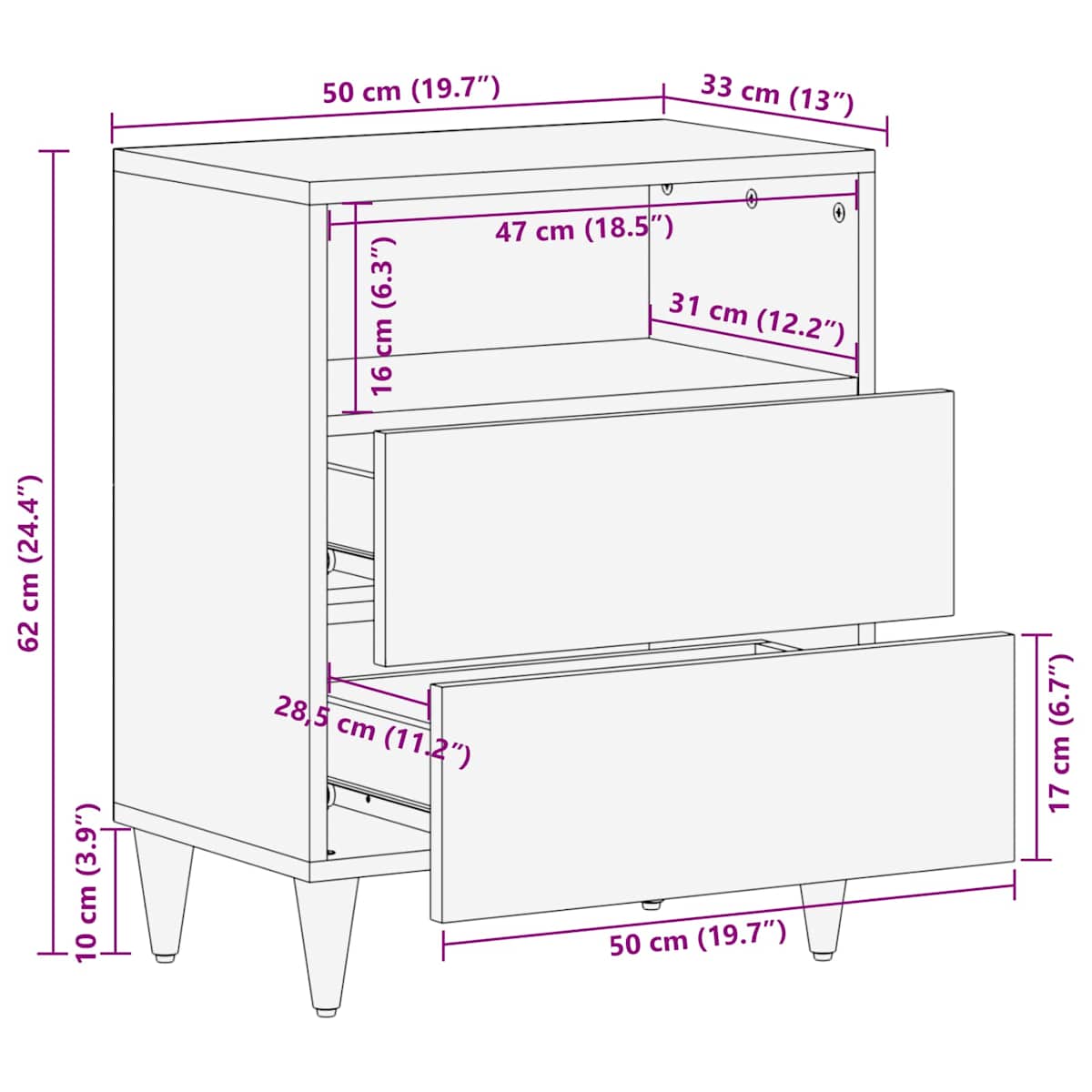 Sengebord Flerfarvet 50 x 33 x 60 cm Massivt mangotræ - Billede 11