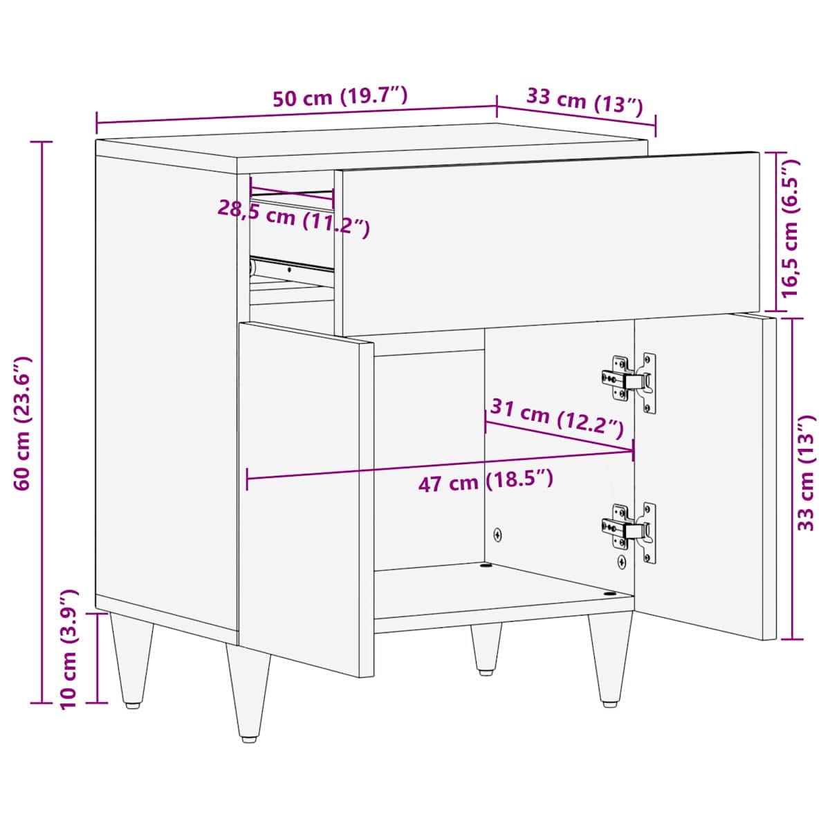 Sengebord Flerfarvet 50 x 33 x 60 cm Massivt mangotræ - Billede 11