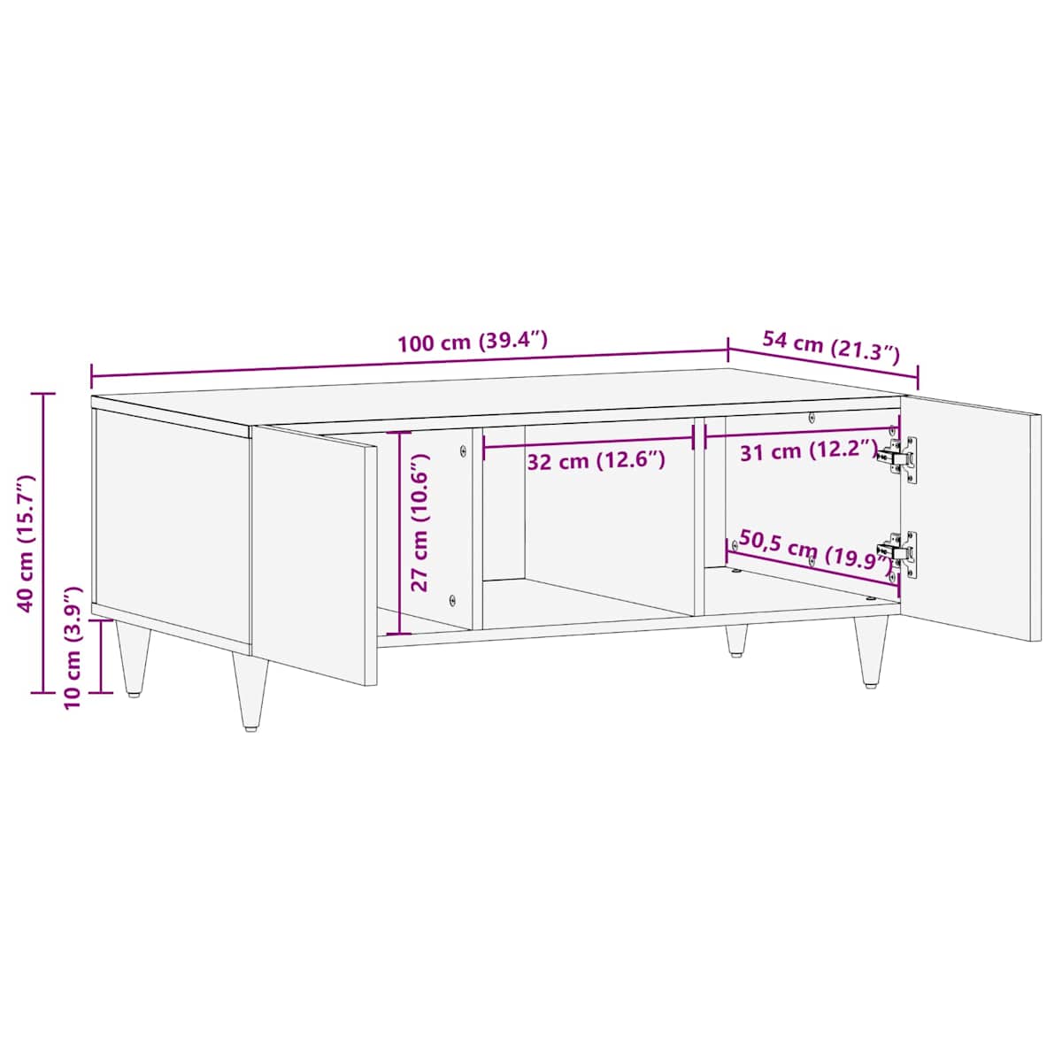 Sofabord Flerfarvet 100 x 54 x 40 cm Massivt mangotræ - Billede 11