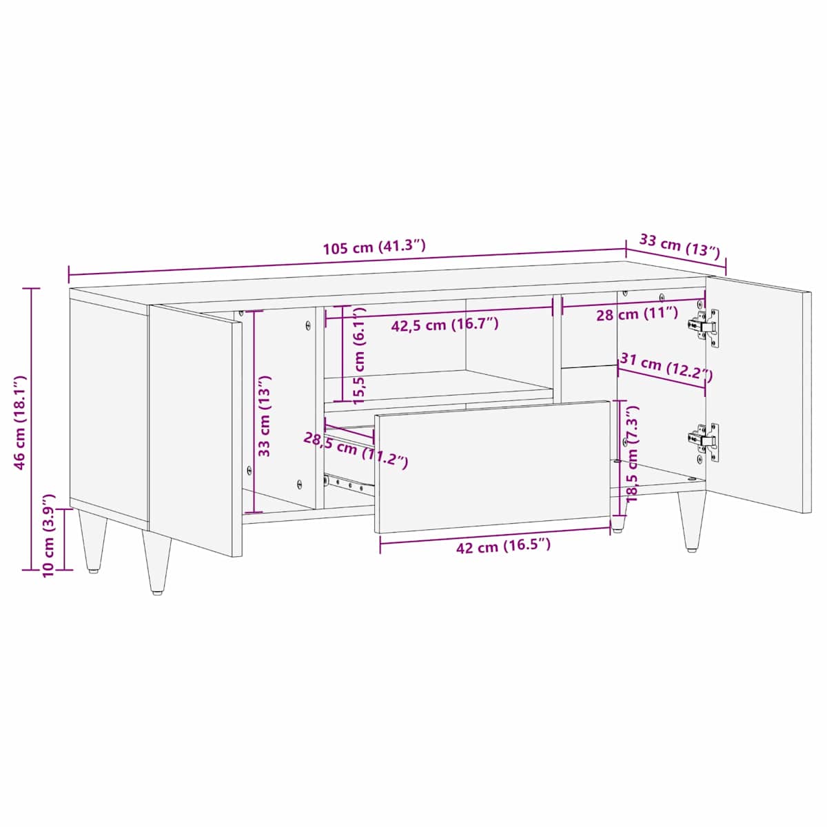 Opbevaringsskabe Flerfarvet 105 x 33,5 x 46 cm Massivt mangotræ - Billede 11