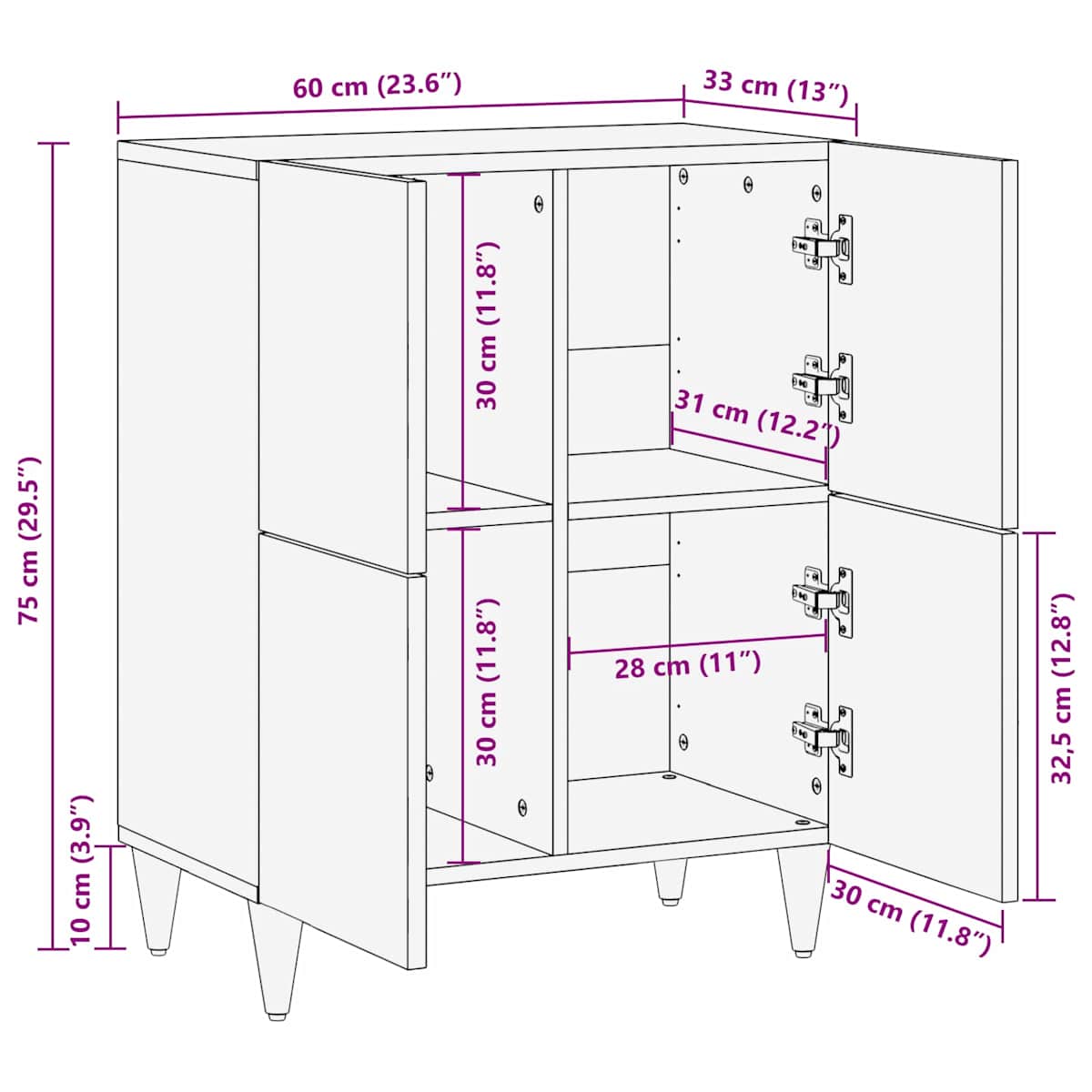 Opbevaringsskabe Flerfarvet 60 x 33,5 x 75 cm Massivt mangotræ - Billede 11