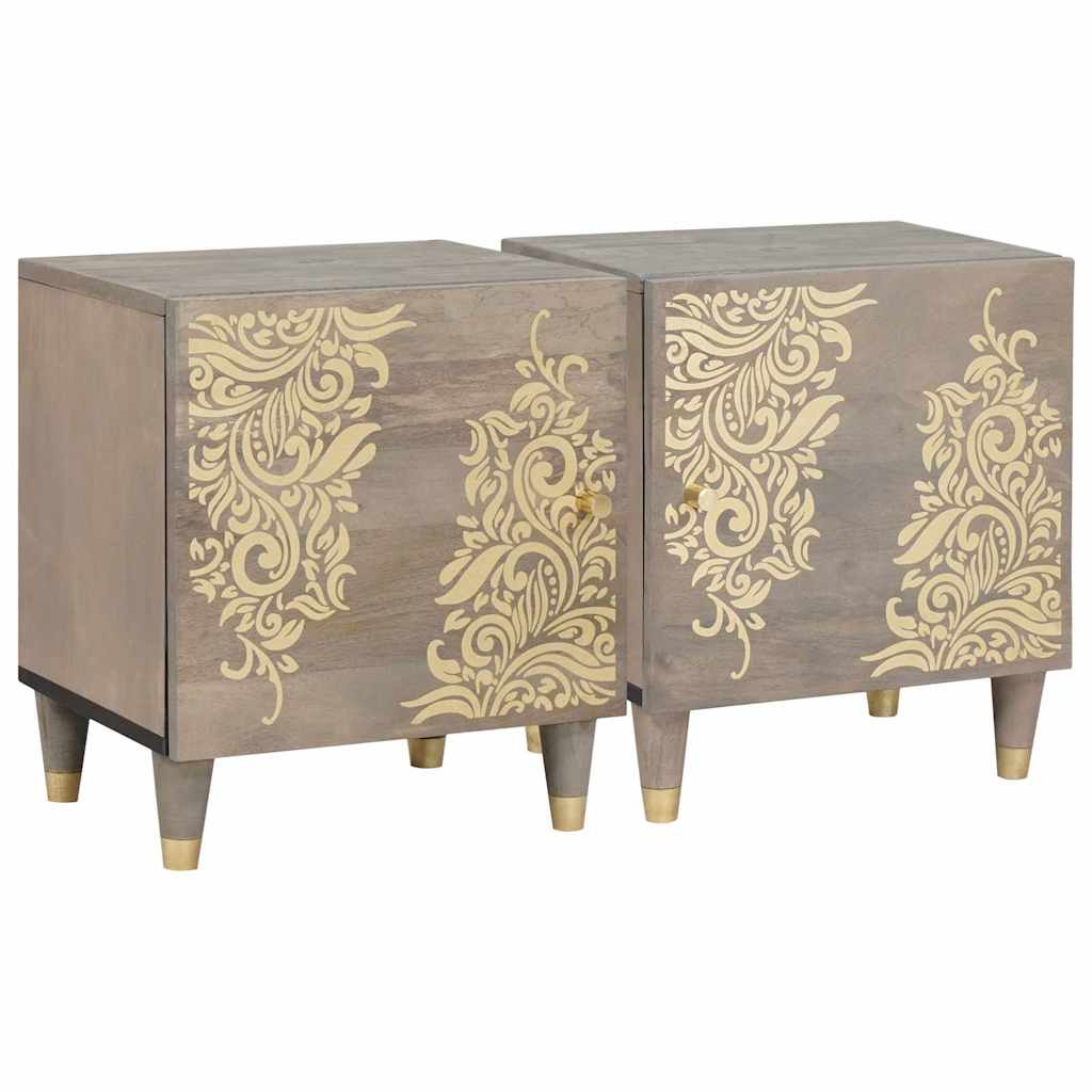 vidaXL Dulap de noapte 2 pcs Gri 40 x 33 x 46 cm Lemn masiv de mango