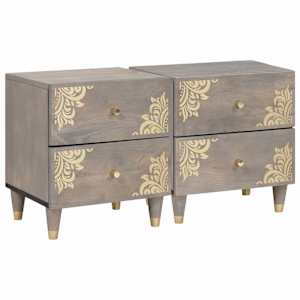 Nočna omarica 2 pcs Siva 40 x 33 x 46 cm Masiven les manga