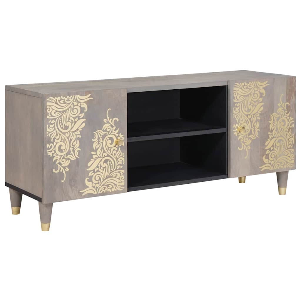 vidaXL Cabinet TV Gri și Aur 105 x 33.5 x 46 cm Lemn masiv de mango