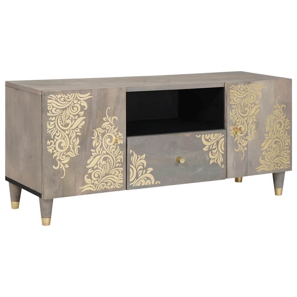 vidaXL Cabinet TV Gri și Aur 105 x 33.5 x 46 cm Lemn masiv de mango