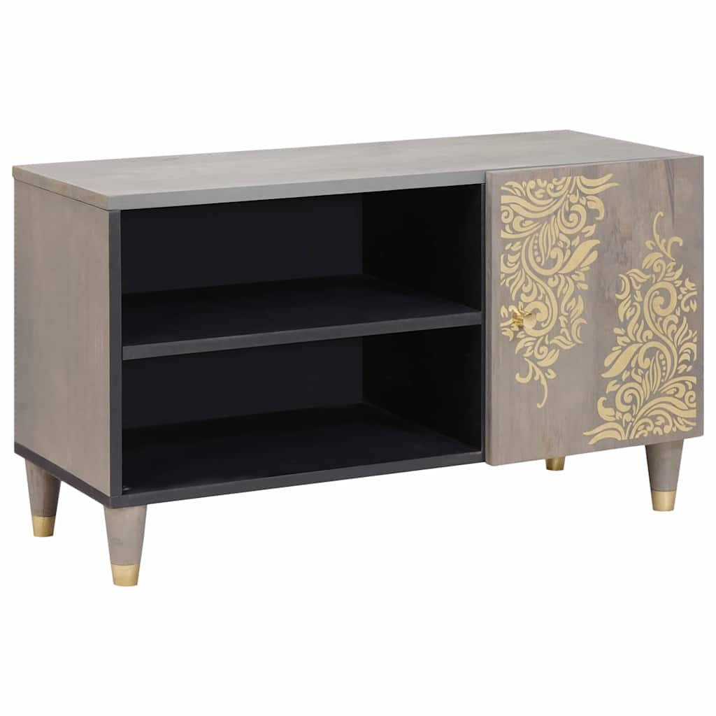 vidaXL Cabinet TV Gri și Aur 80 x 31.5 x 46 cm Lemn masiv de mango