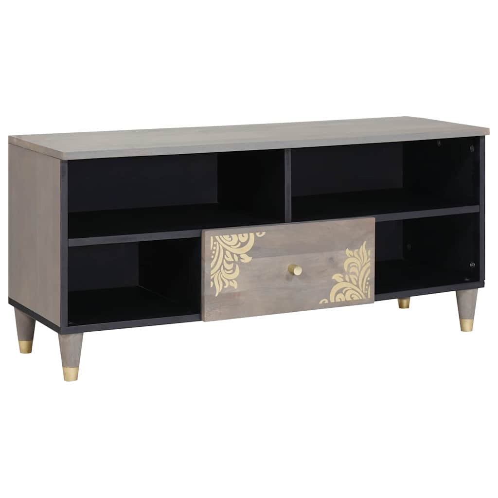 vidaXL Cabinet TV Gri și Aur 100 x 33.5 x 46 cm Lemn masiv de mango