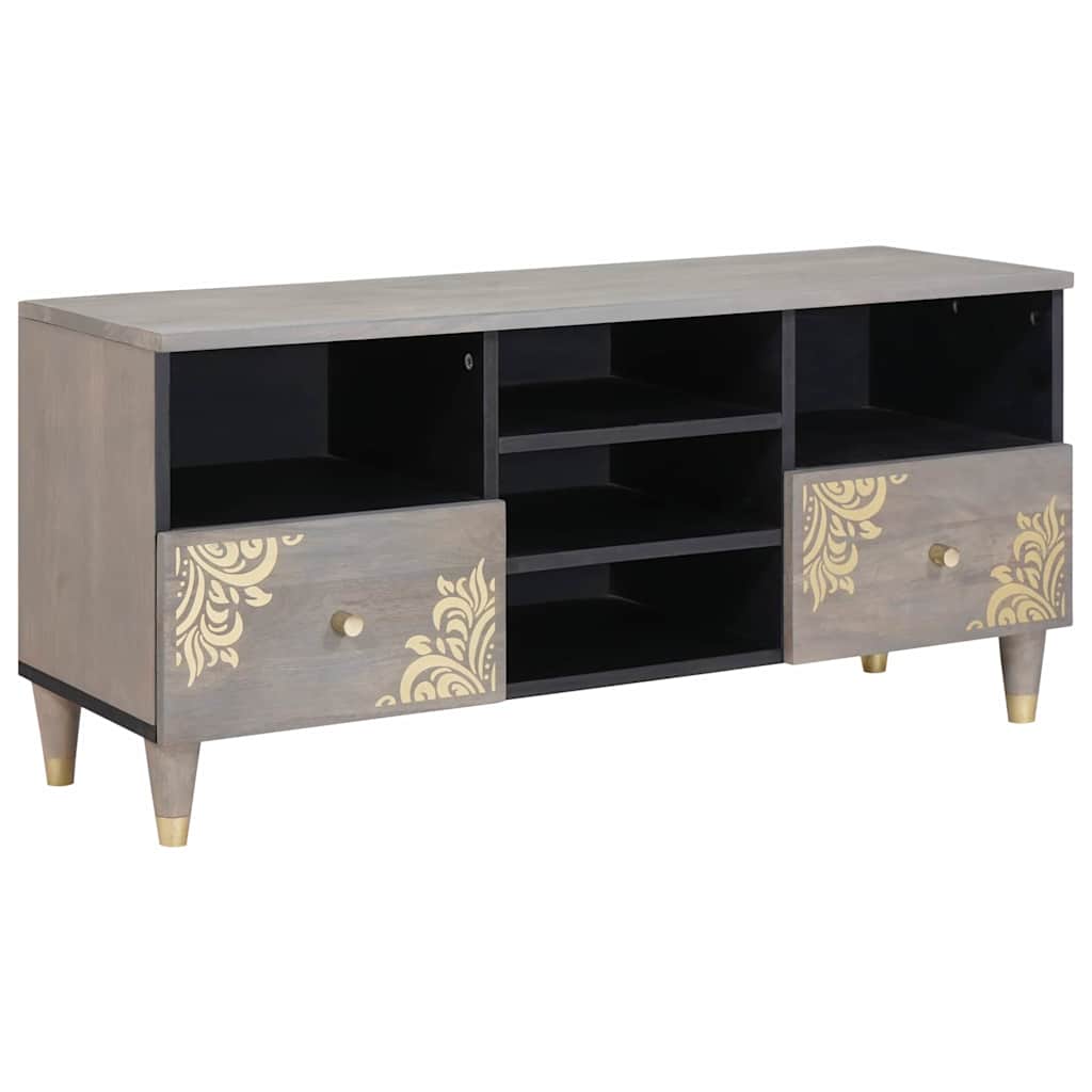 vidaXL TV-Schränk Grau und Gold 100 x 33.5 x 46 cm Massivholz Mango