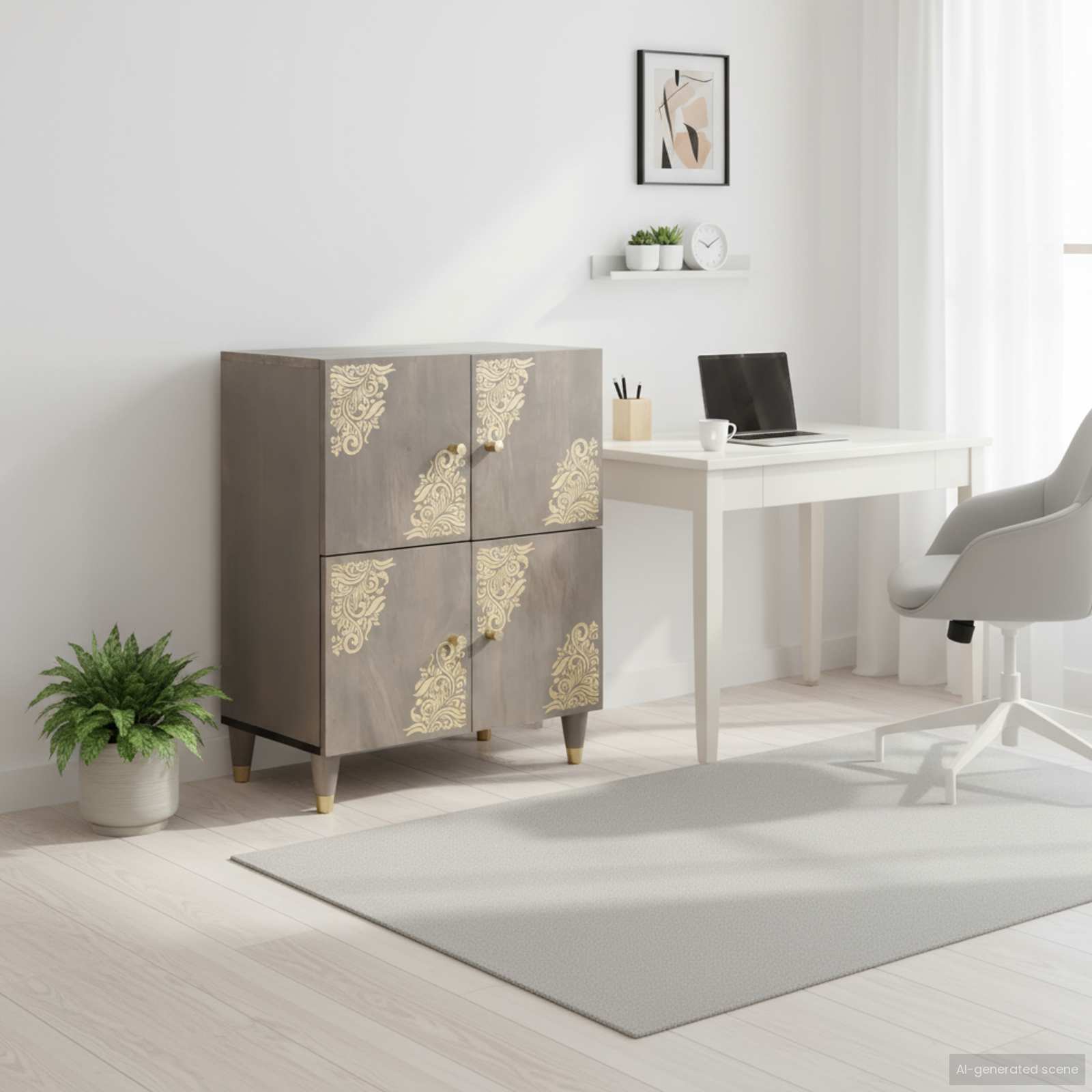 vidaXL Sideboard Grau und Gold 60 x 33 x 75 cm Massivholz Mango
