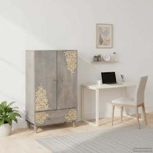 Visok predalnik s predalom Siva in zlata 60 x 33 x 100 cm