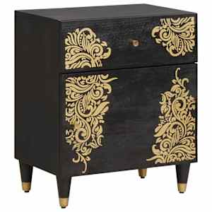 Nočna omarica z vrati Črna 50 x 33 x 60 cm Masiven les manga