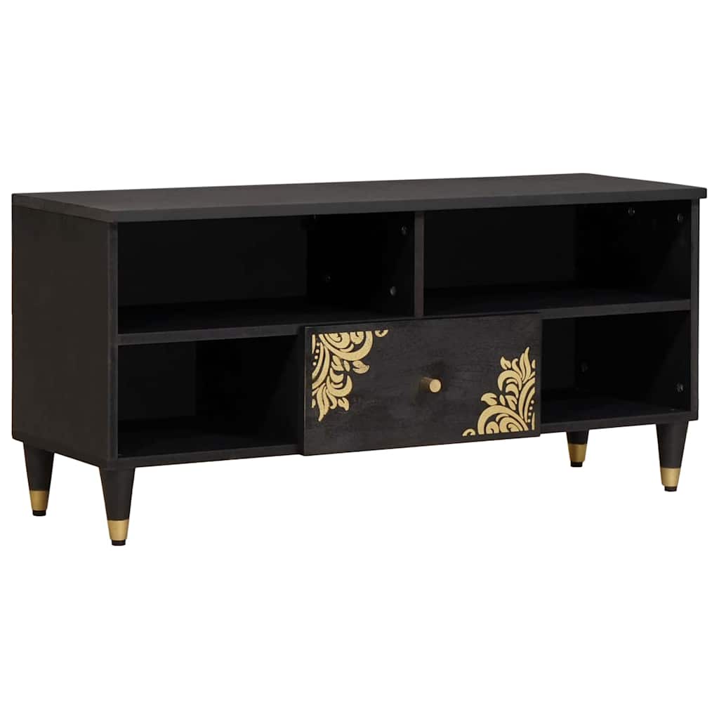 vidaXL Cabinet TV cu sertar Negru 100 x 33 x 46 cm Lemn de mango solid
