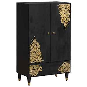 Visok predalnik z vrati Črna 60 x 33 x 100 cm Masiven les manga