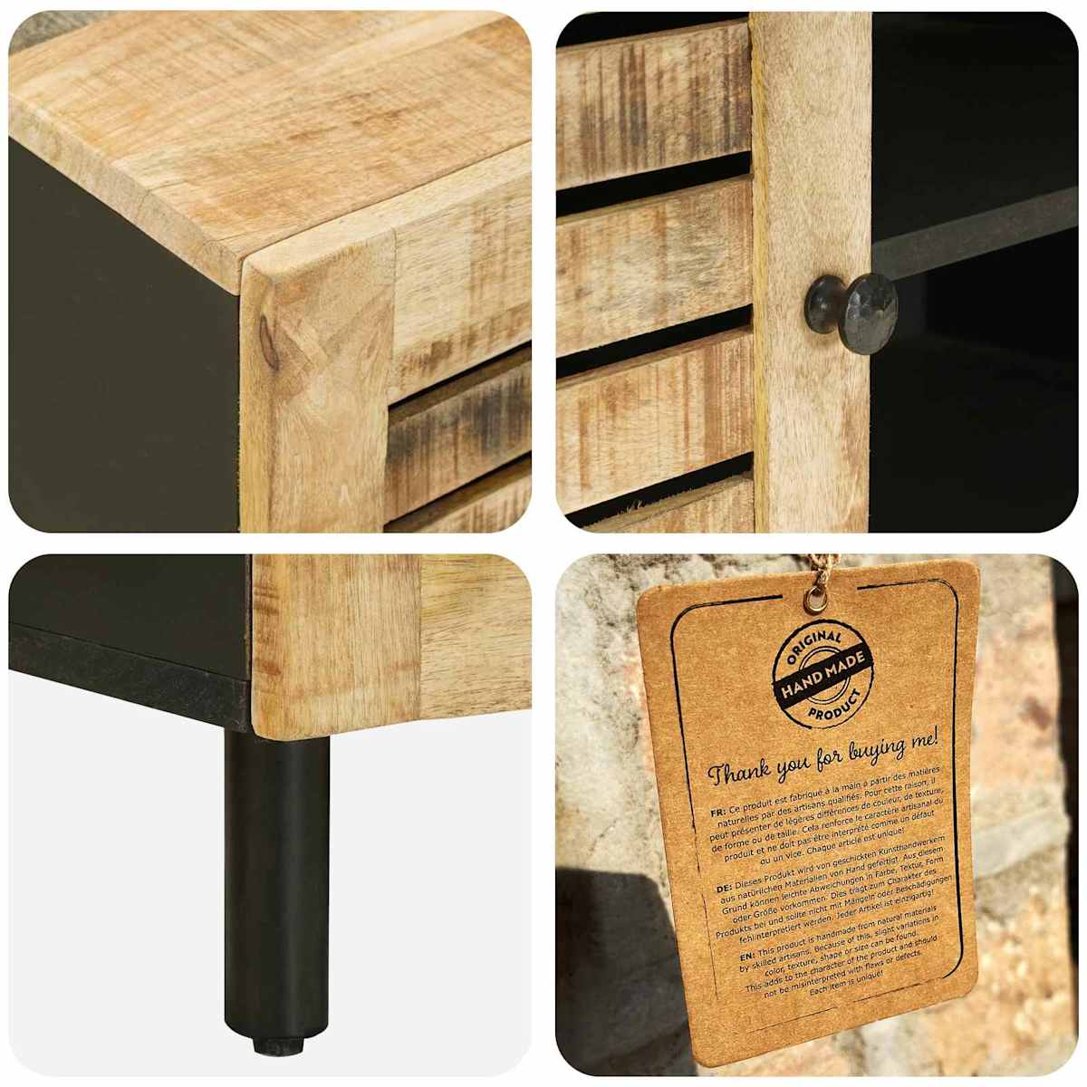 Opbevaringsskabe Naturfarvet 105 x 33 x 46 cm Massivt mangotræ - Billede 7