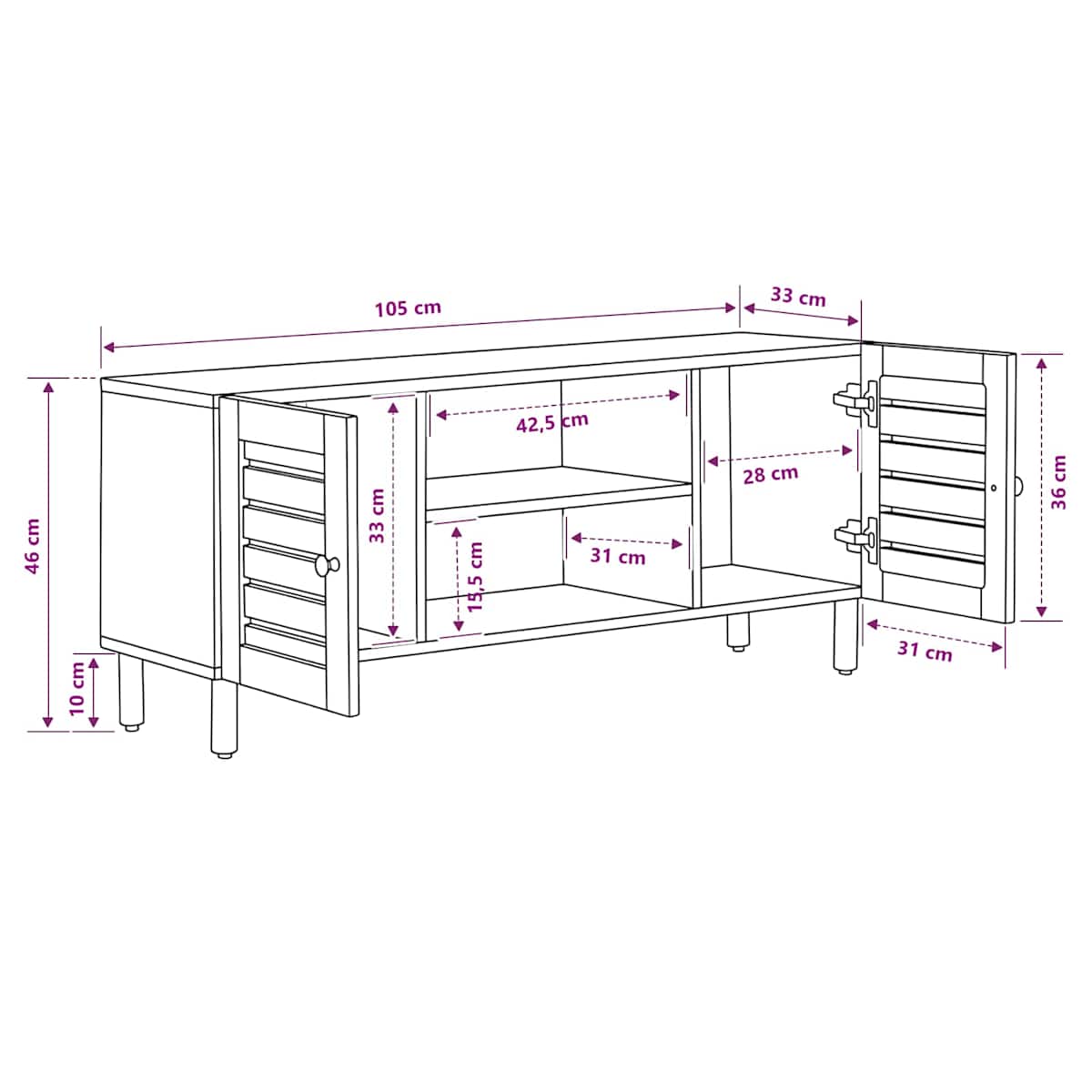 Opbevaringsskabe Naturfarvet 105 x 33 x 46 cm Massivt mangotræ - Billede 9