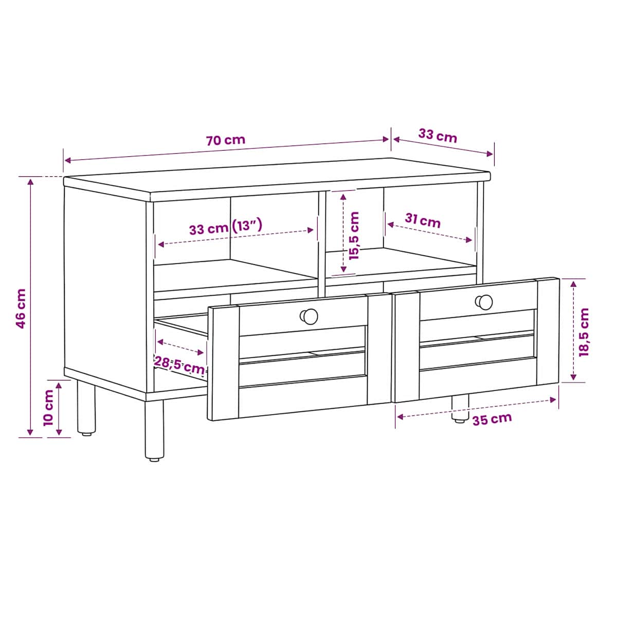 Opbevaringsskabe Naturfarvet 70 x 33 x 46 cm Massivt mangotræ - Billede 9