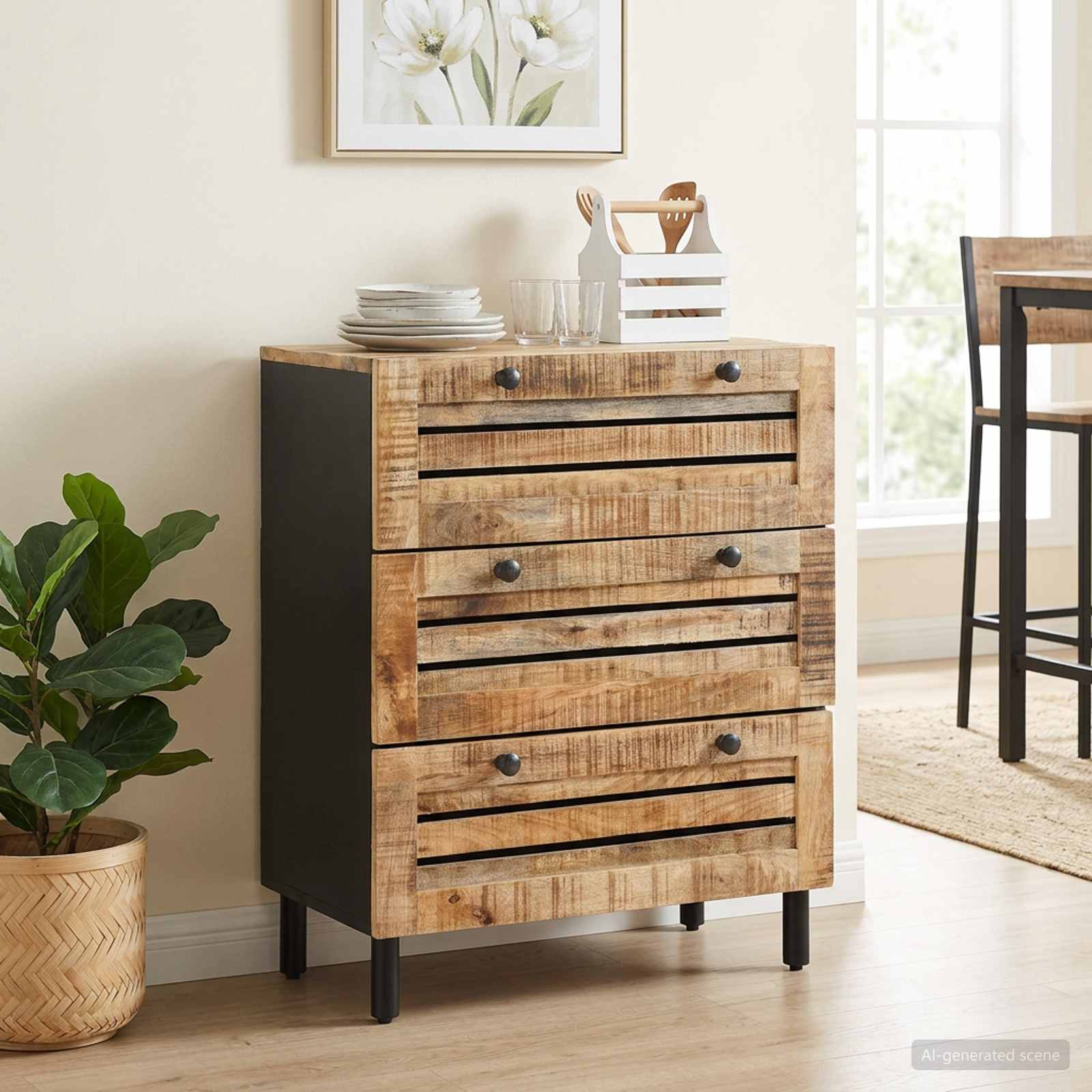 Opslagkasten 60 x 33 x 75 cm Massief Mango Hout Naturel image 1