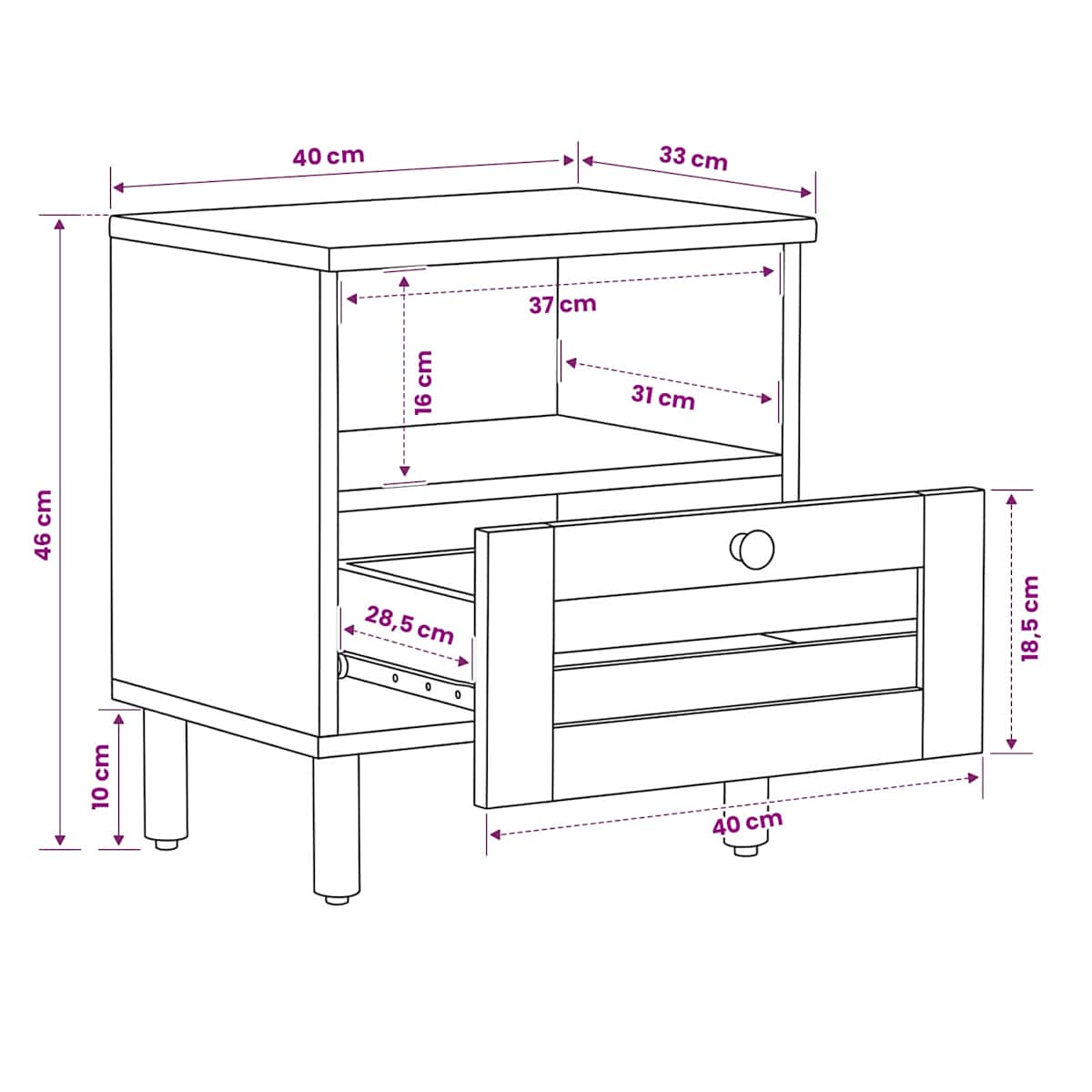 Sengebord Naturfarvet 40 x 33 x 46 cm Massivt mangotræ - Billede 9