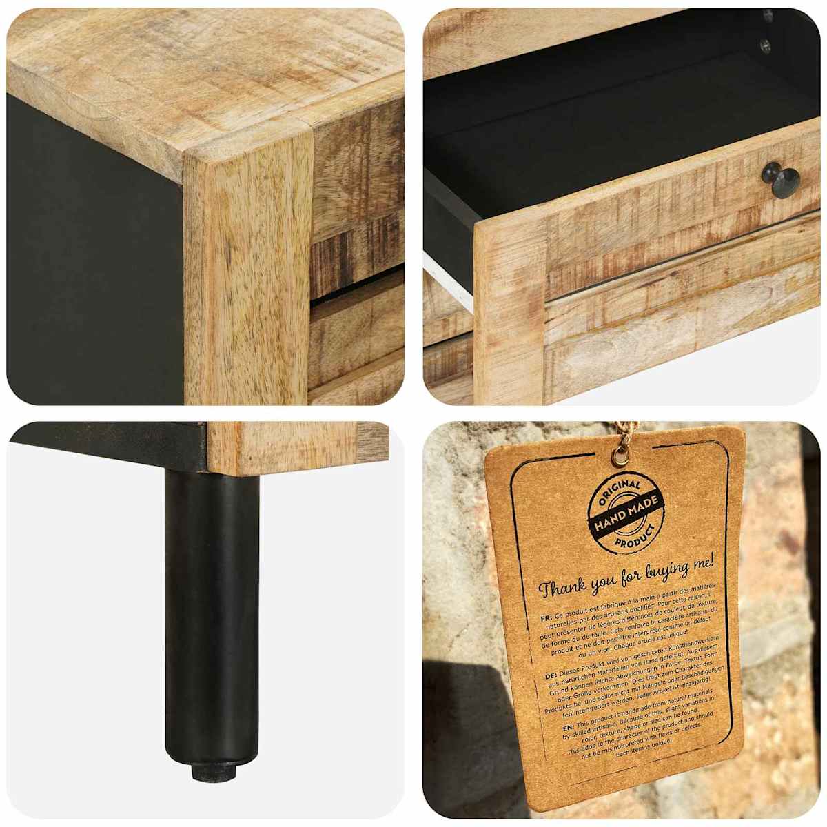 Sengebord Naturfarvet 50 x 33 x 62 cm Massivt mangotræ - Billede 7