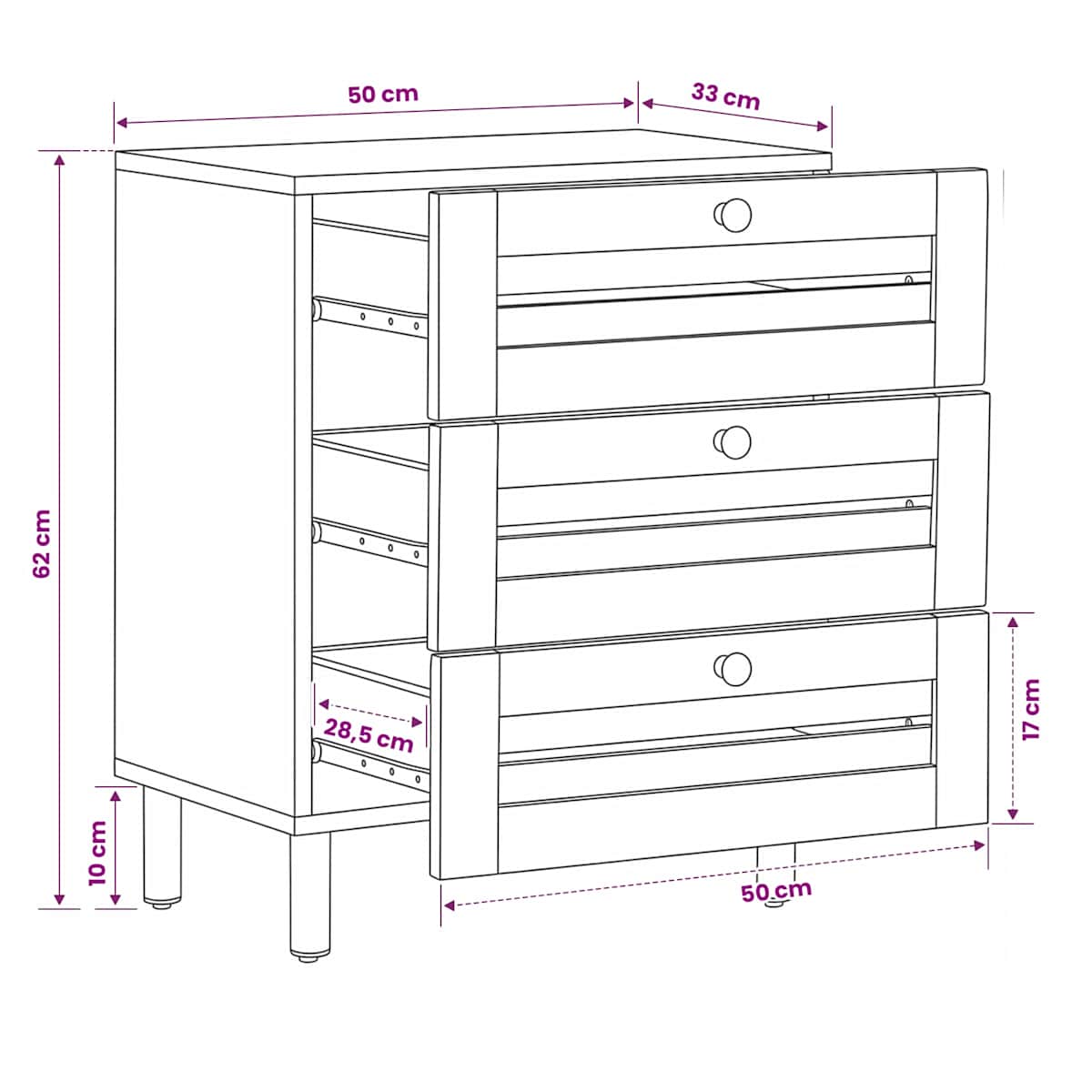 Sengebord Naturfarvet 50 x 33 x 62 cm Massivt mangotræ - Billede 9