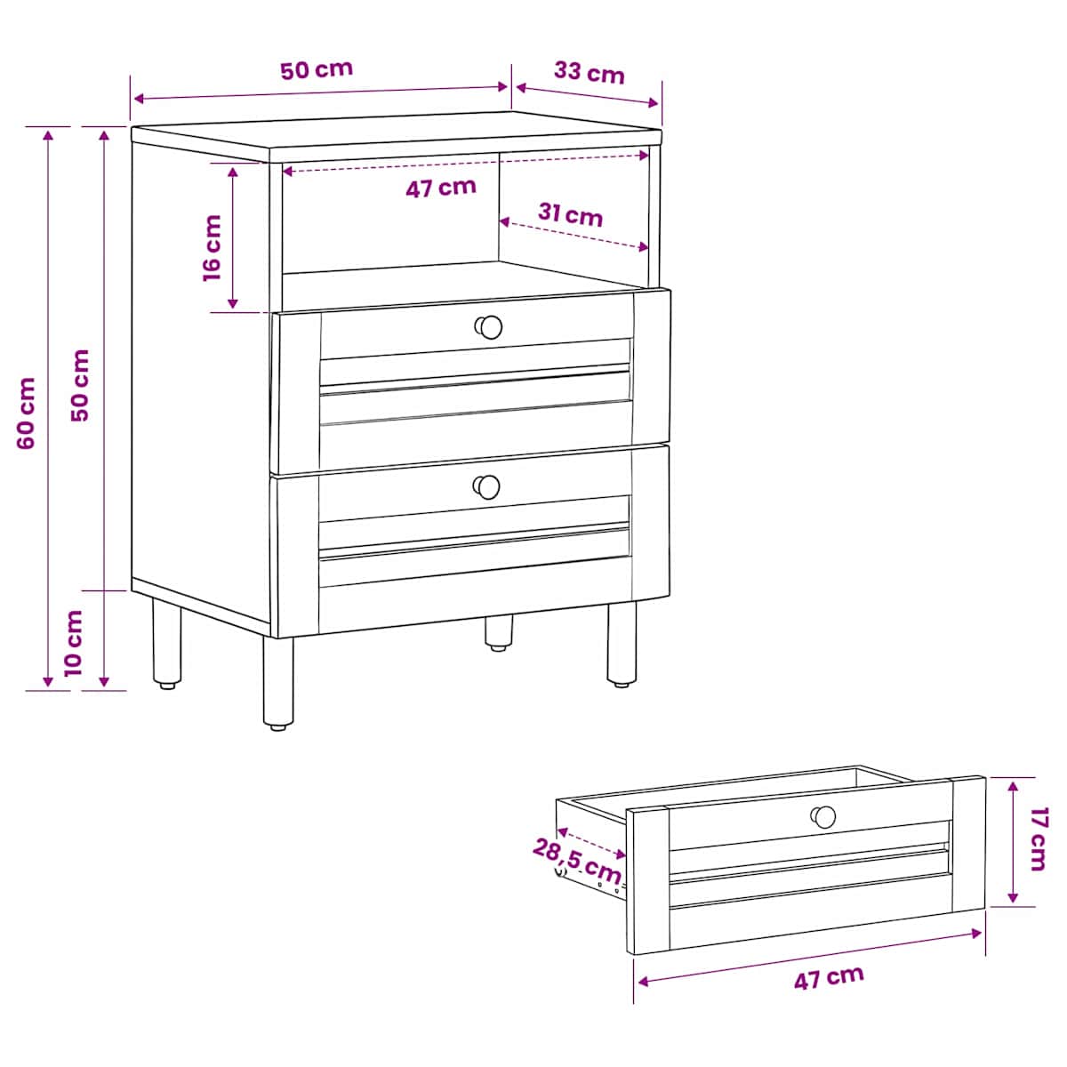 Sengebord Brun og sort 50 x 33 x 60 cm Massivt mangotræ - Billede 9