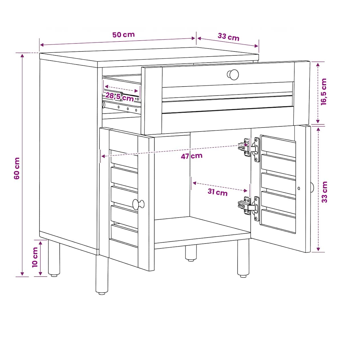 Sengebord Naturfarvet 50 x 33 x 60 cm Massivt mangotræ - Billede 10