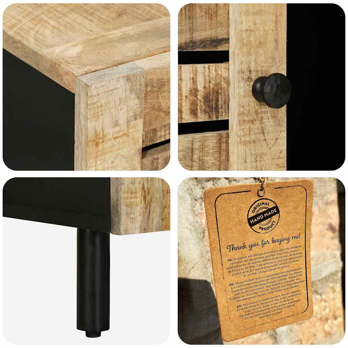 Sofabord Naturfarvet 100 x 54 x 40 cm Massivt mangotræ - Billede 7