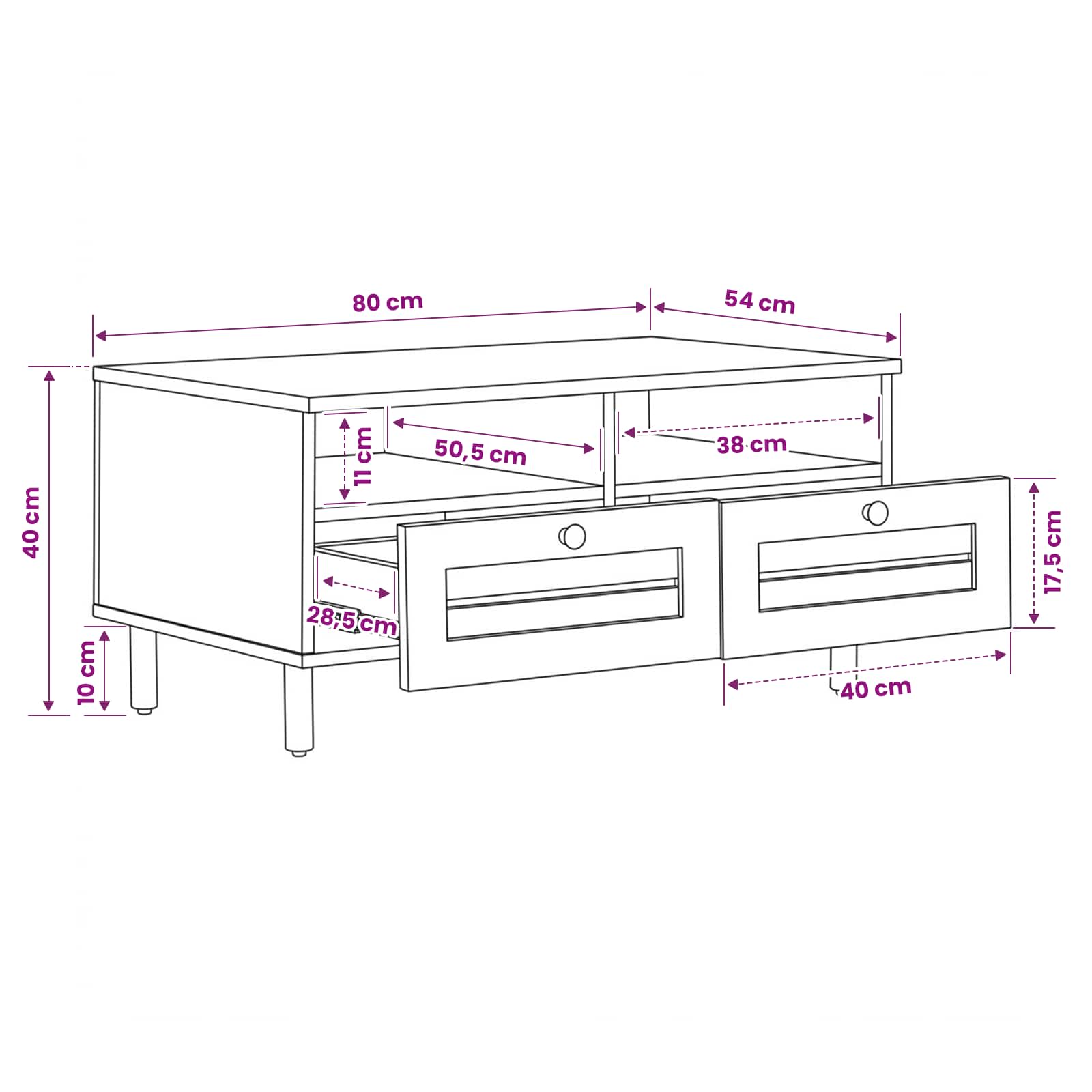 vidaXL Couchtisch Braun und Schwarz 80 x 54 x 40 cm Massivholz Mango – Bild 9