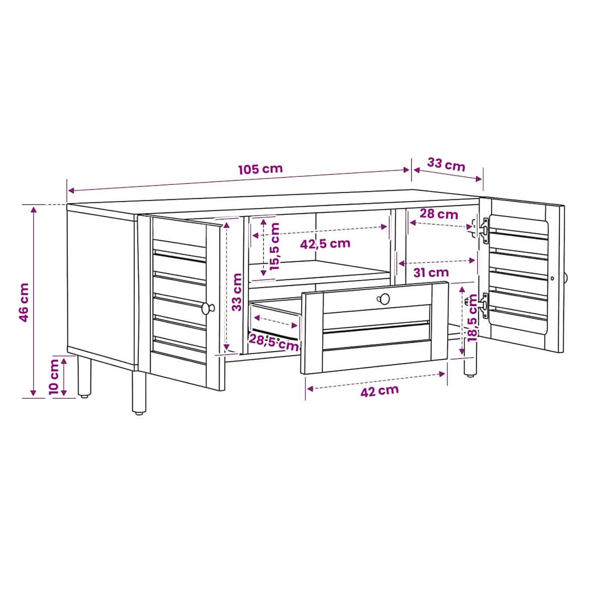 Opbevaringsskabe Naturfarvet 105 x 33 x 46 cm Massivt mangotræ - Billede 9
