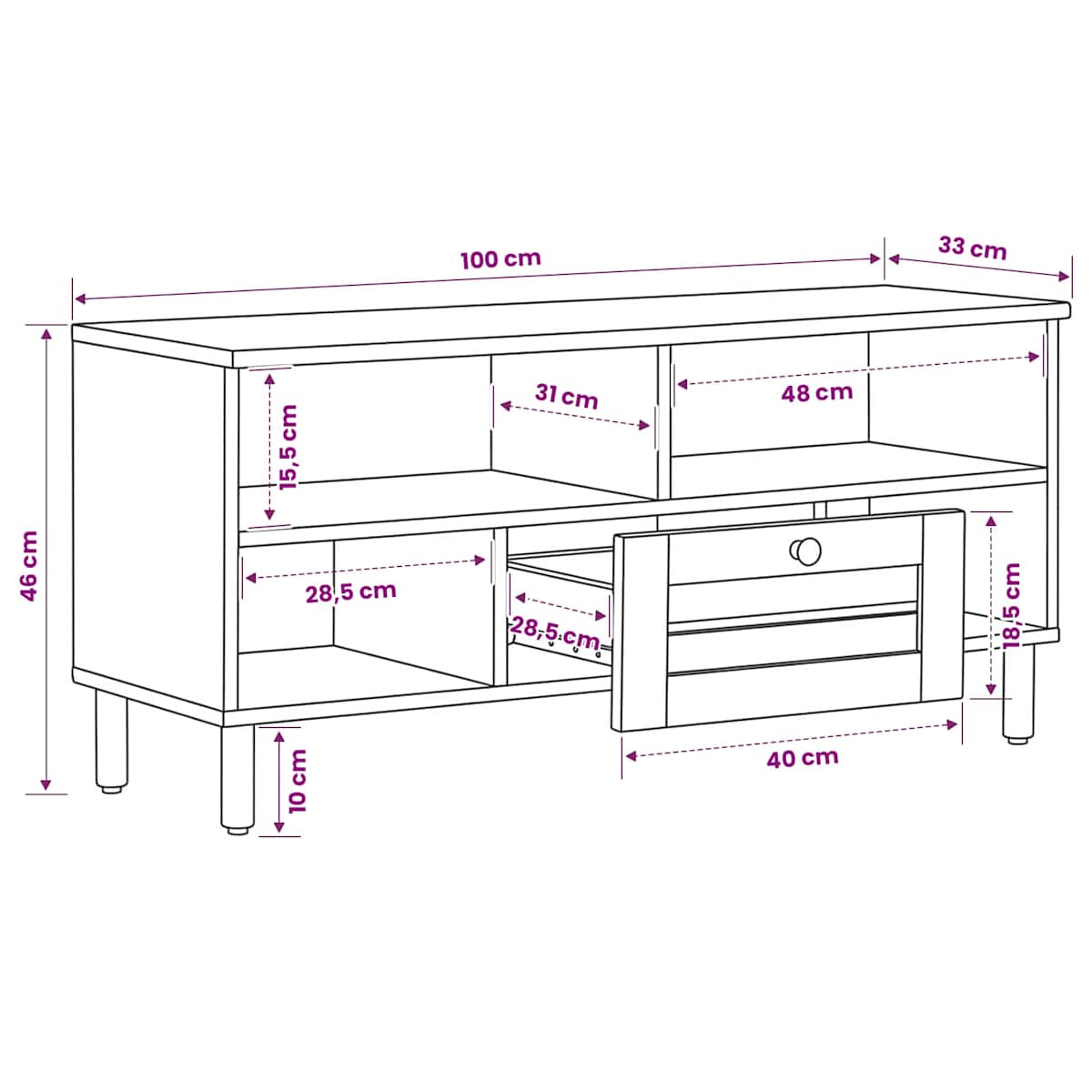 Opbevaringsskabe Naturfarvet 100 x 33 x 46 cm Massivt mangotræ - Billede 9