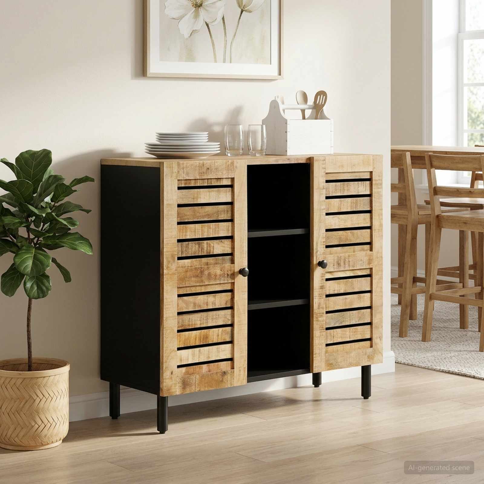 Opslagkasten Naturel 90 x 33 x 75 cm Massief Mango Hout image 1