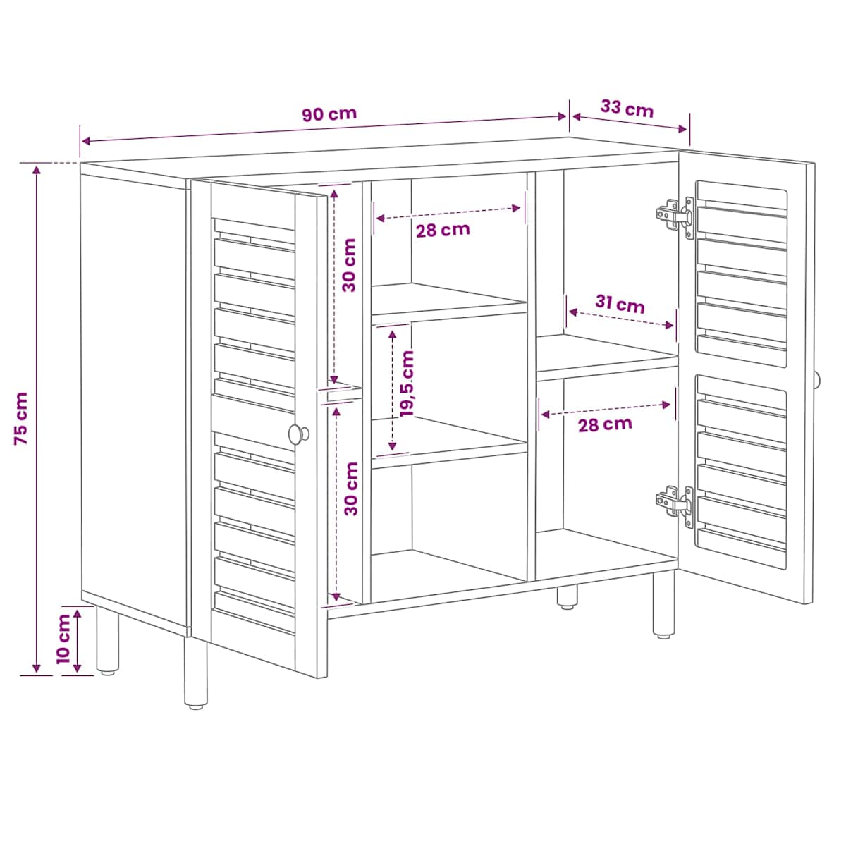Opbevaringsskabe Naturfarvet 90 x 33 x 75 cm Massivt mangotræ - Billede 9
