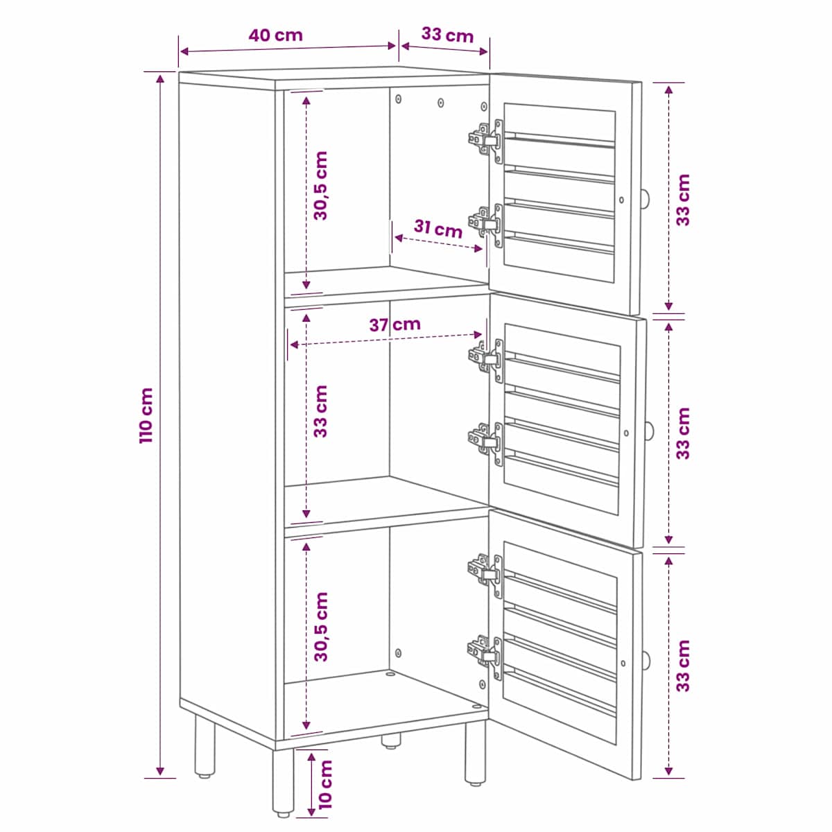 Opbevaringsskabe Naturfarvet 40 x 33 x 110 cm Massivt mangotræ - Billede 10